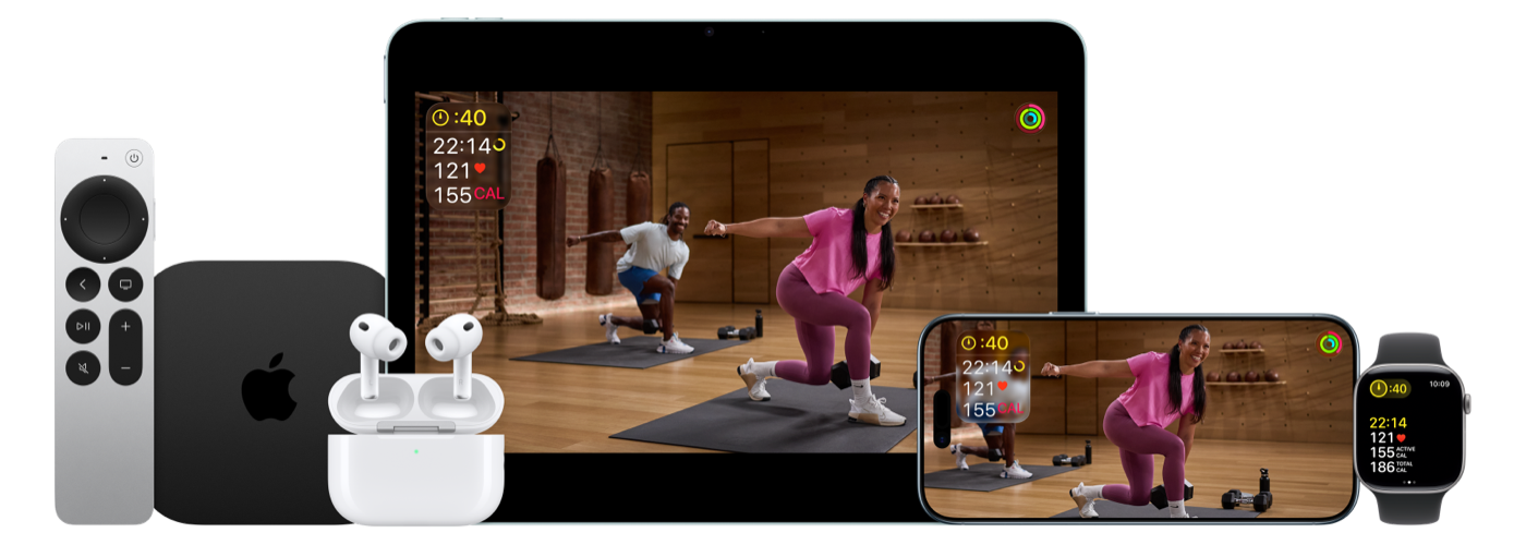 Apple Fitness+ -näkymä useilla Apple-laitteilla